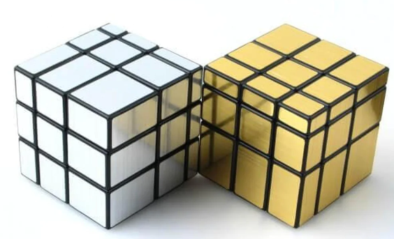 KIT CUBOS RUBIK MIRROR PLATEADO Y DORADO